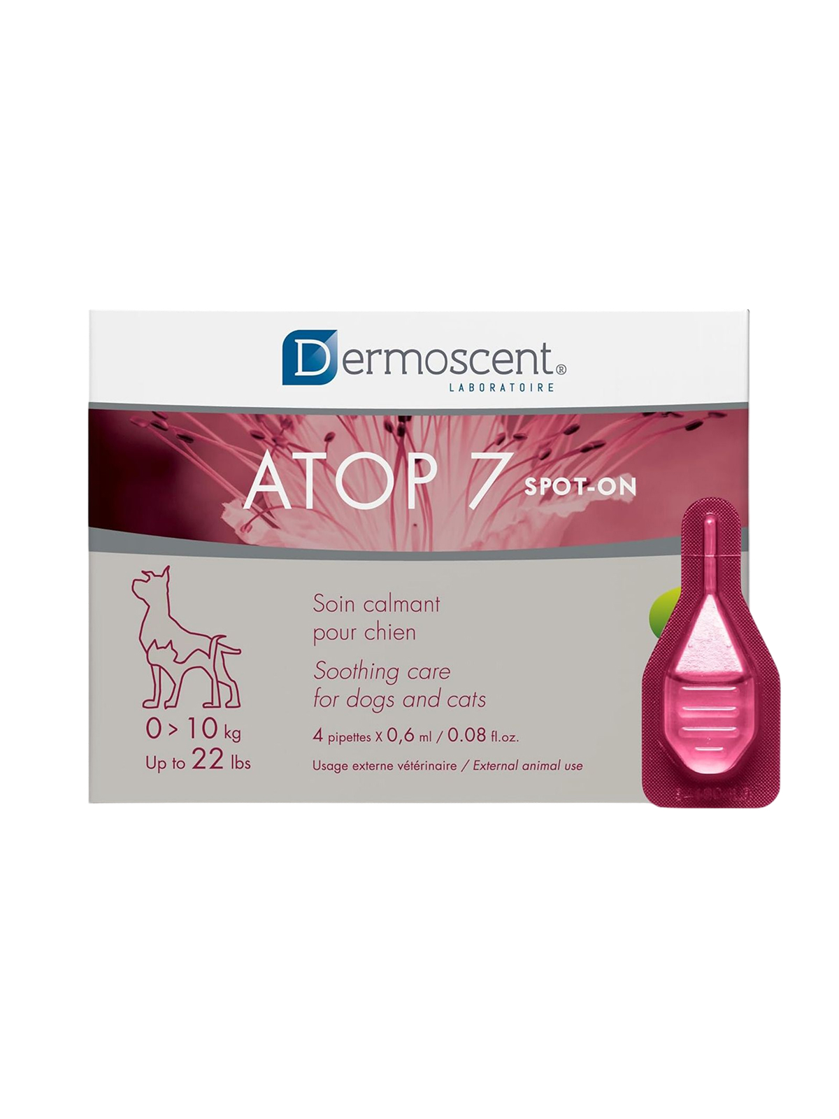 Капли дерматологические для кошек и собак до 10 кг. Dermoscent Atop 7 spot-on 4*0,6 мл.