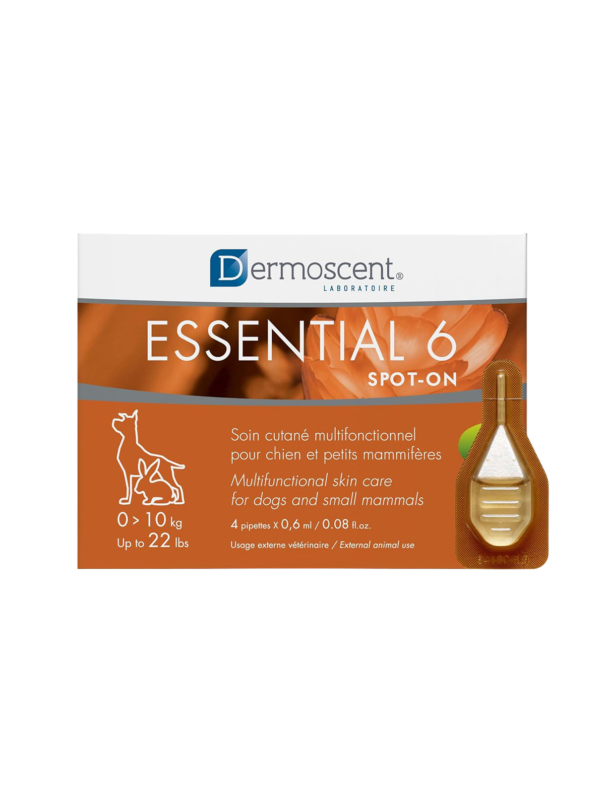 Капли для кожи и шерсти собак, кроликов Dermoscent Essential 6 spot-on до 10 кг. 4*0,6 мл.