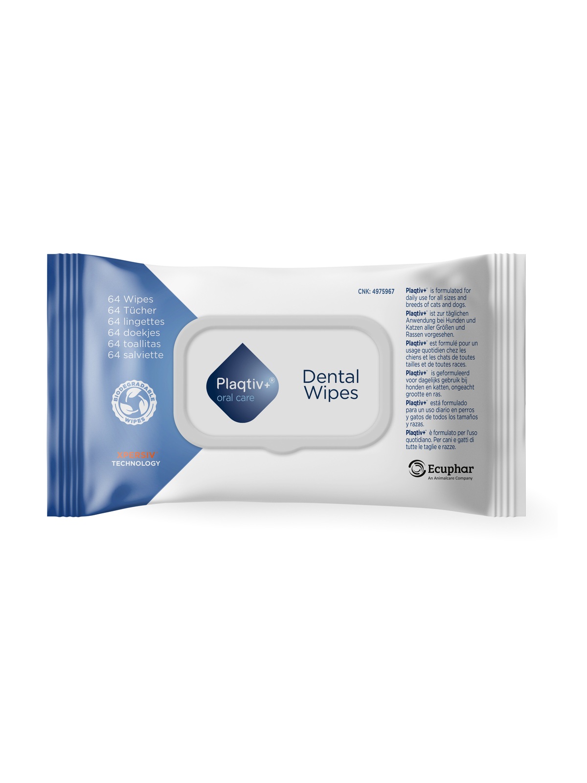 Салфетки для чистки зубов собак и кошек Plaqtiv+ Dental Wipes
